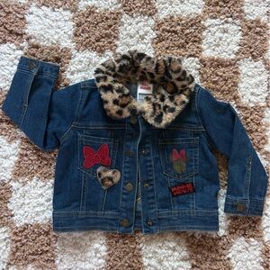 Disney Blue Denim Jacket with Leopard Print Collar